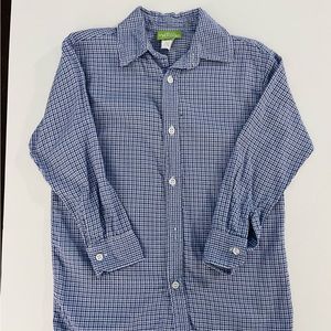 Boys - Classic Whimsy blue plaid button down shirt. Size 5